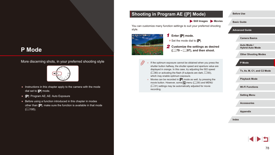P mode, Shooting in program ae ([p] mode), Mode (= 78) if the scene icon does not | Canon PowerShot G3 X User Manual | Page 78 / 219