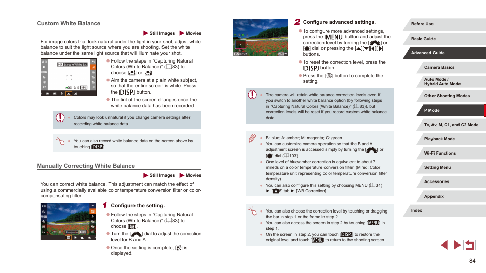 Custom white balance, Manually correcting white balance | Canon PowerShot G3 X User Manual | Page 84 / 219