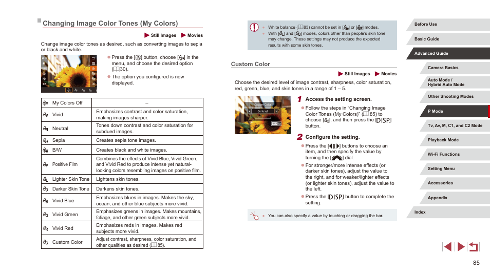 Changing image color tones (my colors), Custom color | Canon PowerShot G3 X User Manual | Page 85 / 219
