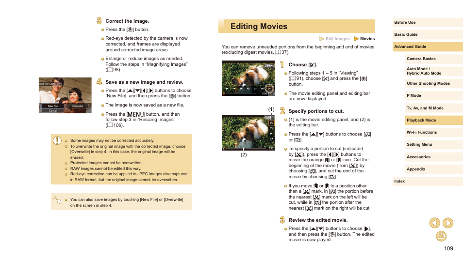Editing movies | Canon EOS M10 User Manual | Page 109 / 196