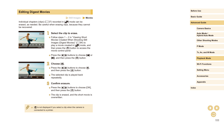 Editing digest movies, Individual chapters can be edited (= 111) | Canon EOS M10 User Manual | Page 111 / 196
