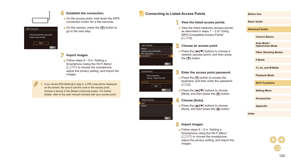 Connecting to listed access points, 120). for | Canon EOS M10 User Manual | Page 120 / 196