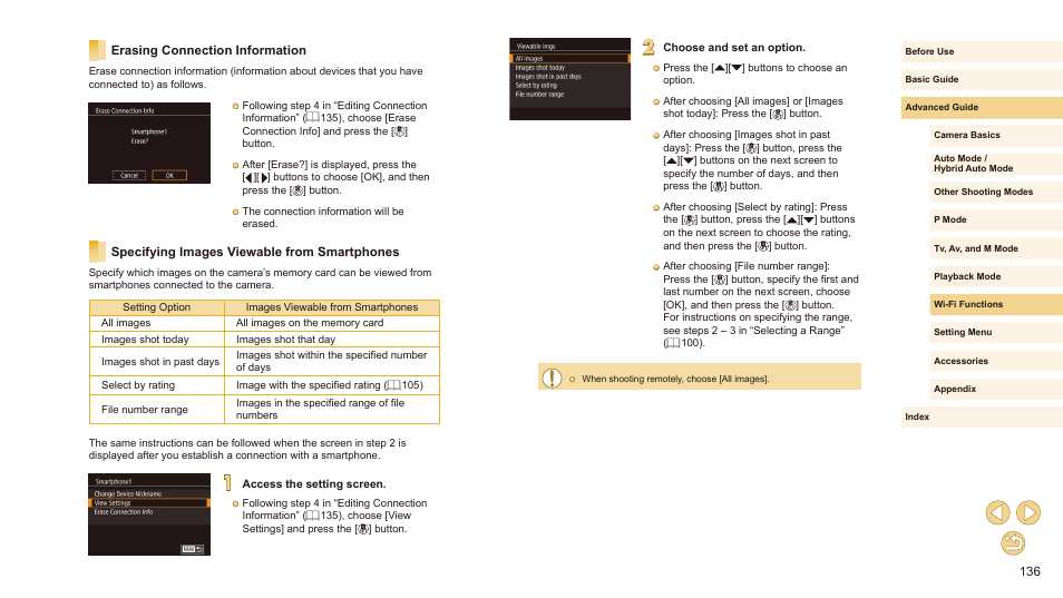 Erase connection info (= 136) | Canon EOS M10 User Manual | Page 136 / 196