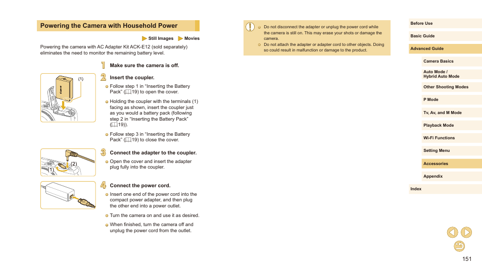 Powering the camera with household power | Canon EOS M10 User Manual | Page 151 / 196