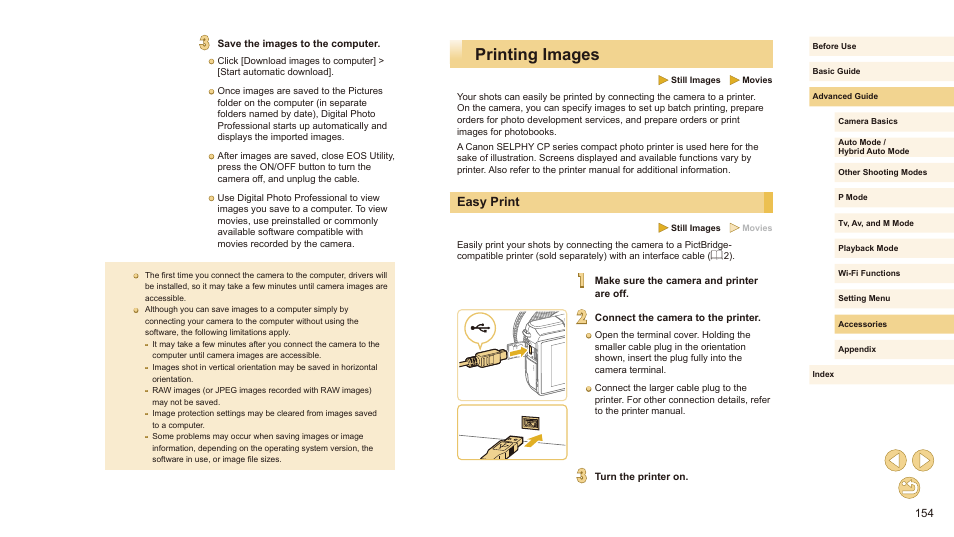 Printing images, Easy print | Canon EOS M10 User Manual | Page 154 / 196