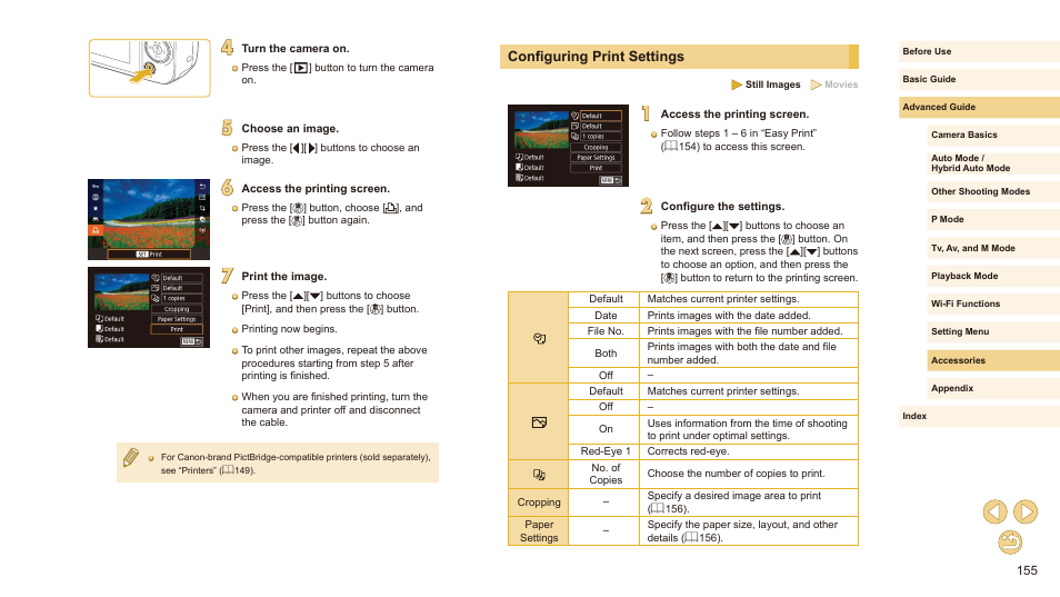 Configuring print settings | Canon EOS M10 User Manual | Page 155 / 196