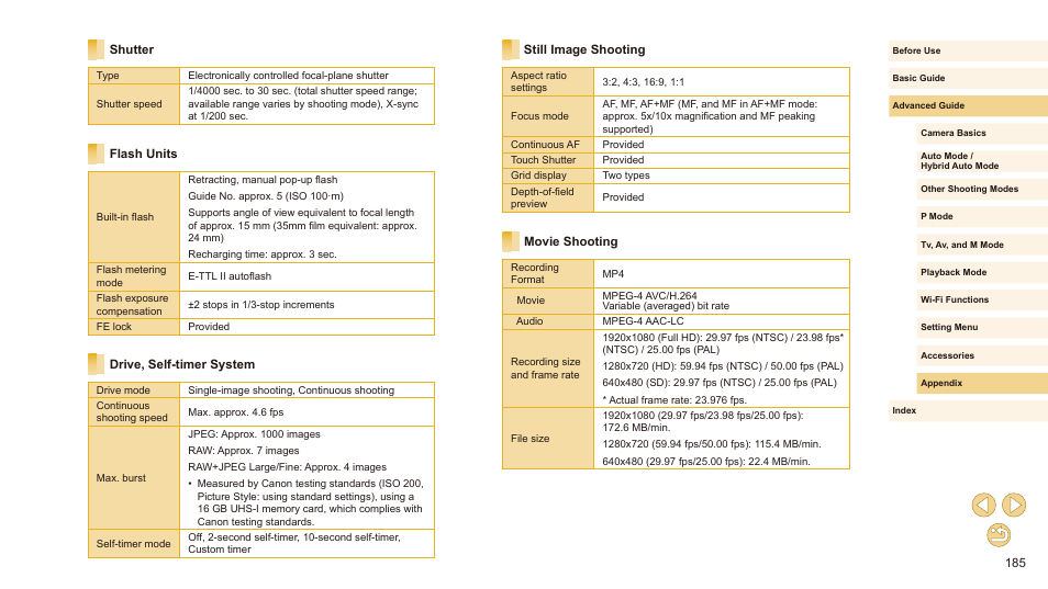 System” (= 185) | Canon EOS M10 User Manual | Page 185 / 196