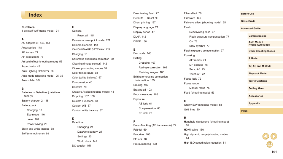 Index | Canon EOS M10 User Manual | Page 191 / 196