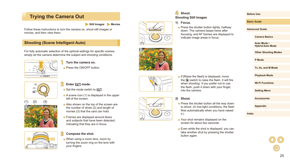 Trying the camera out, Shooting (scene intelligent auto) | Canon EOS M10 User Manual | Page 25 / 196