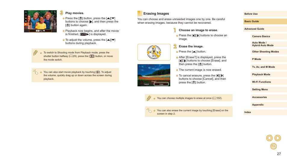 Erasing images | Canon EOS M10 User Manual | Page 27 / 196