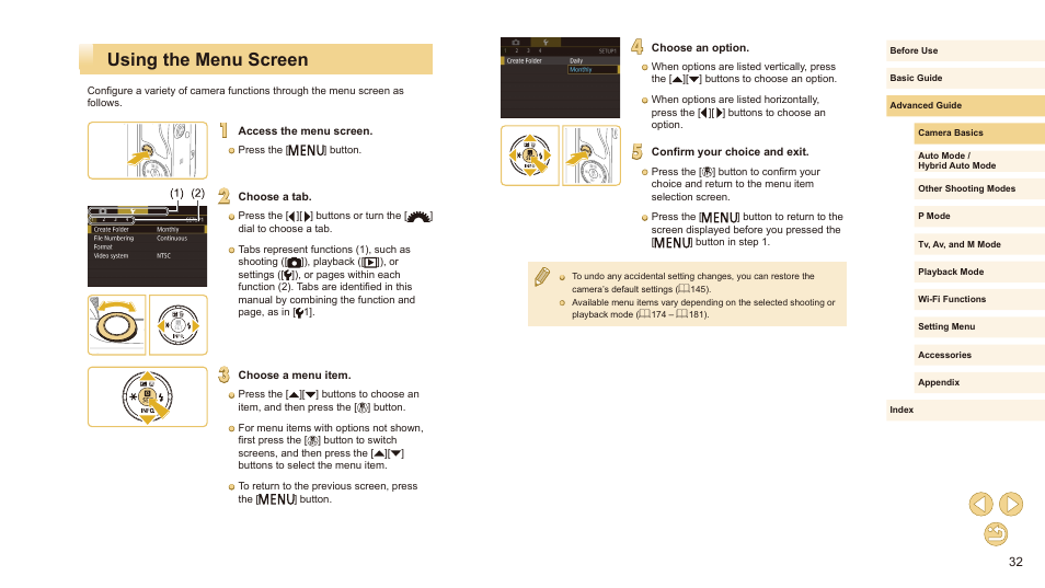 Using the menu screen | Canon EOS M10 User Manual | Page 32 / 196