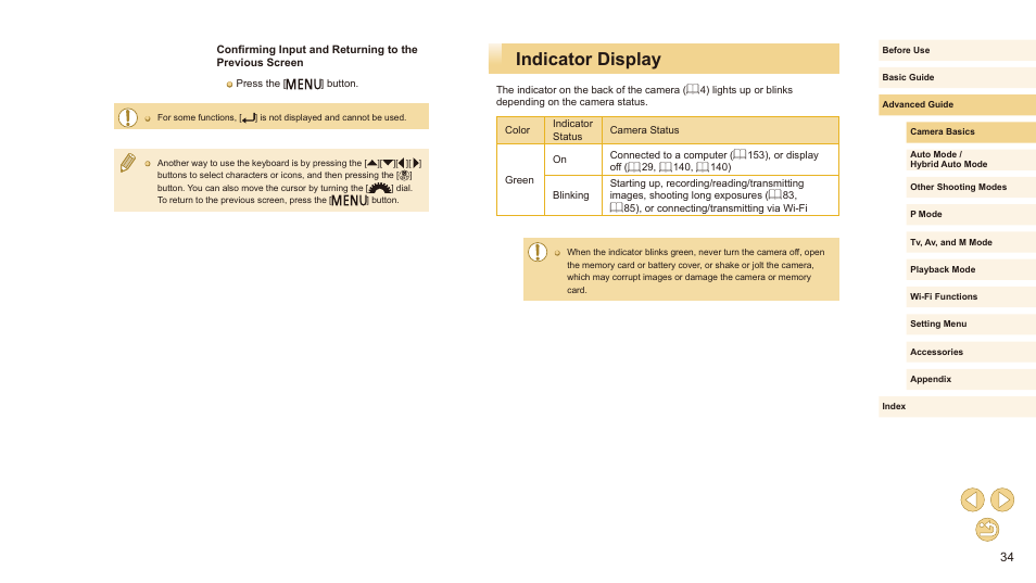 Indicator display | Canon EOS M10 User Manual | Page 34 / 196