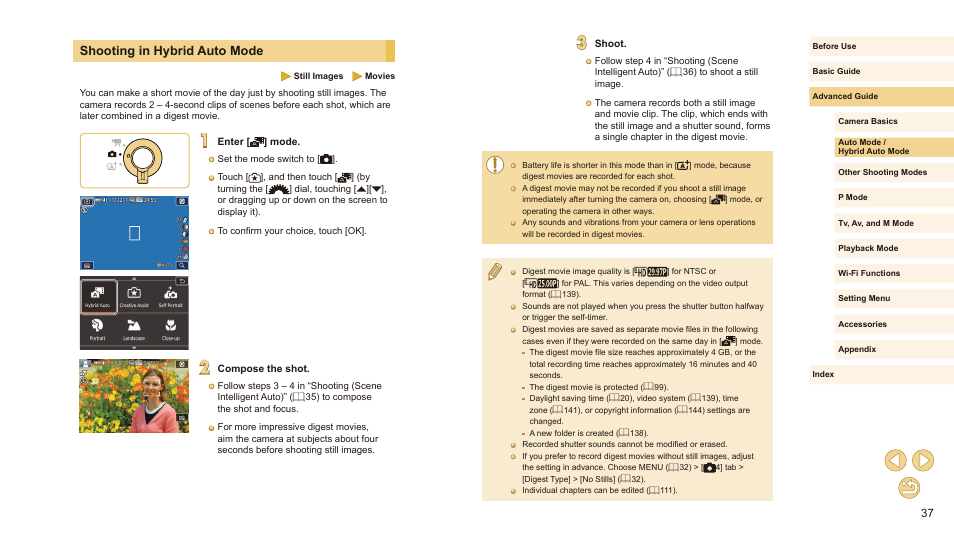 Shooting in hybrid auto mode | Canon EOS M10 User Manual | Page 37 / 196