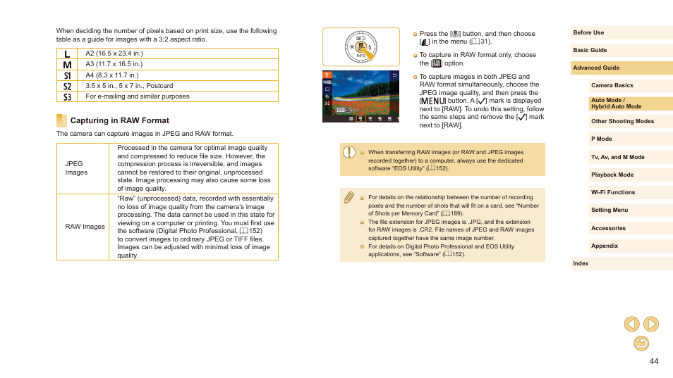 Capturing in raw format | Canon EOS M10 User Manual | Page 44 / 196