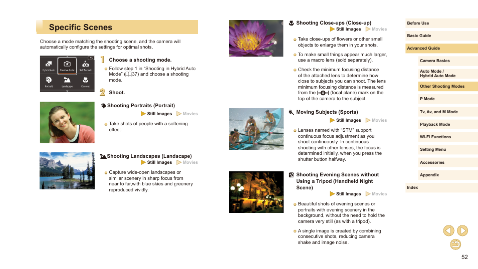 Specific scenes | Canon EOS M10 User Manual | Page 52 / 196