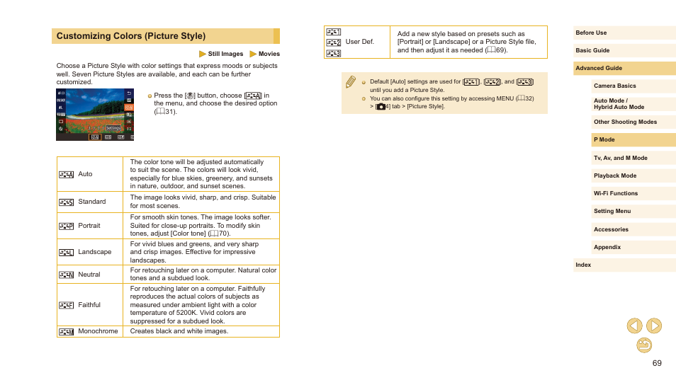 Customizing colors (picture style) | Canon EOS M10 User Manual | Page 69 / 196