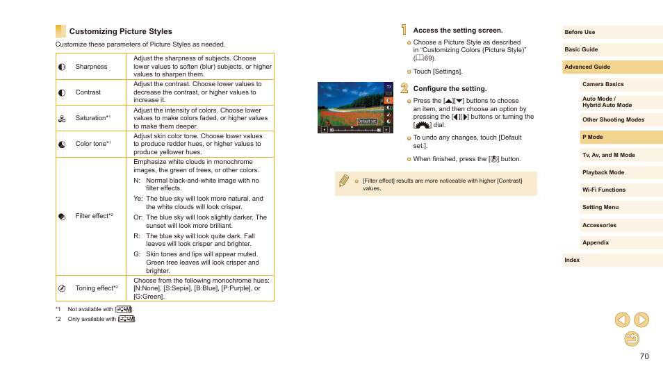 Customizing picture styles, D) picture style contrast | Canon EOS M10 User Manual | Page 70 / 196