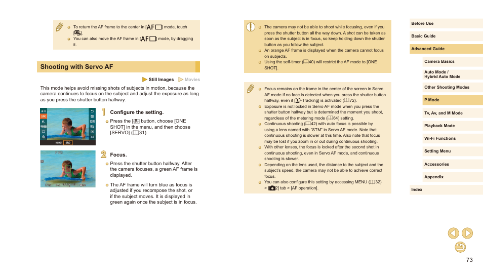 Shooting with servo af | Canon EOS M10 User Manual | Page 73 / 196