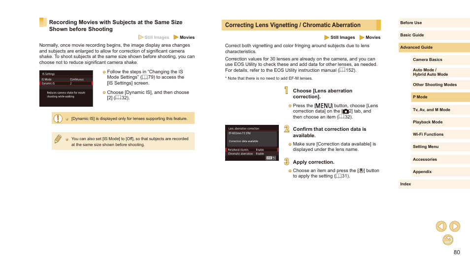 Correcting lens vignetting / chromatic aberration | Canon EOS M10 User Manual | Page 80 / 196