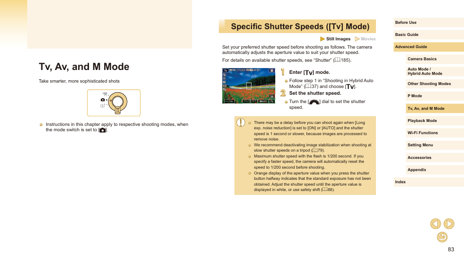 Tv, av, and m mode, Specific shutter speeds ([tv] mode) | Canon EOS M10 User Manual | Page 83 / 196