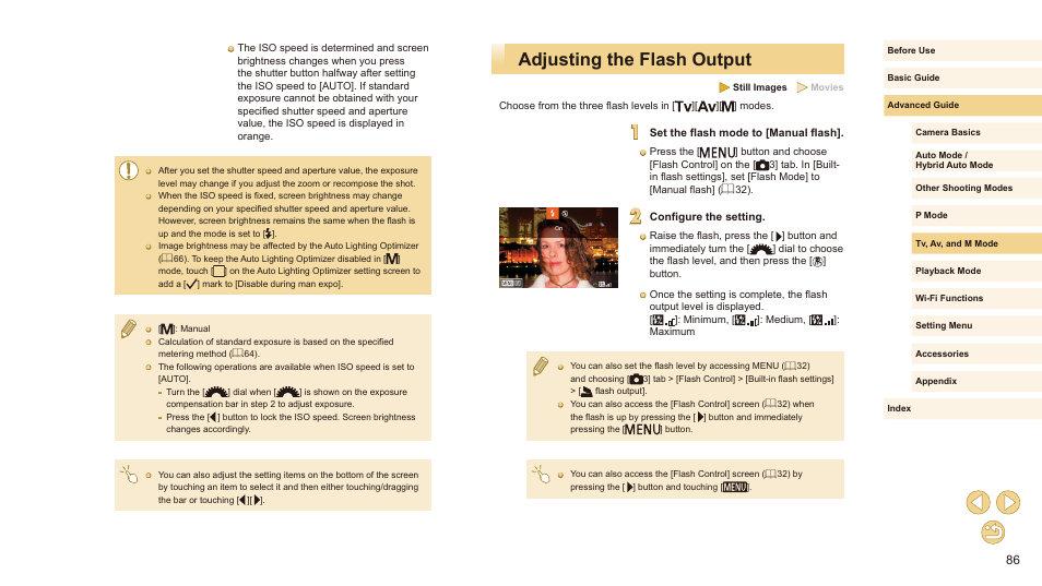 Adjusting the flash output | Canon EOS M10 User Manual | Page 86 / 196