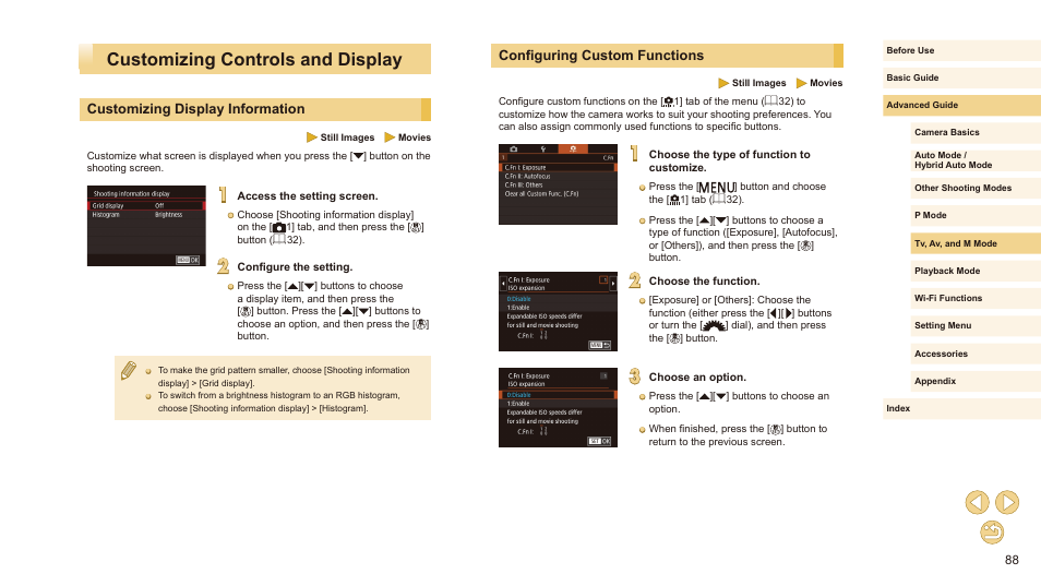 Customizing controls and display, Configuring custom functions, Customizing display information | Canon EOS M10 User Manual | Page 88 / 196