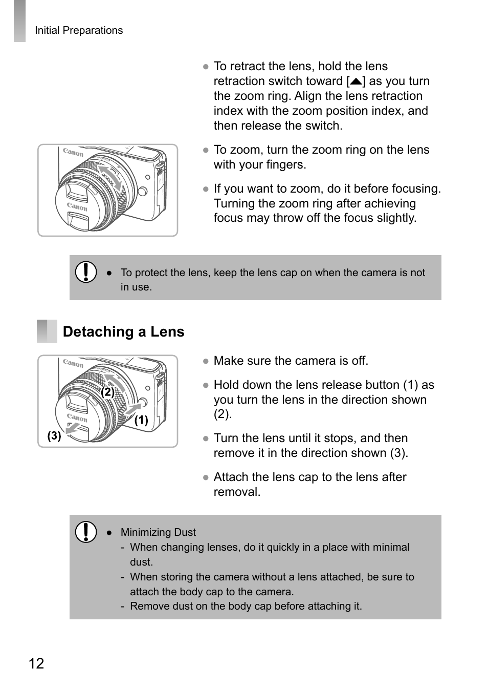 Detaching a lens | Canon EOS M10 User Manual | Page 12 / 21
