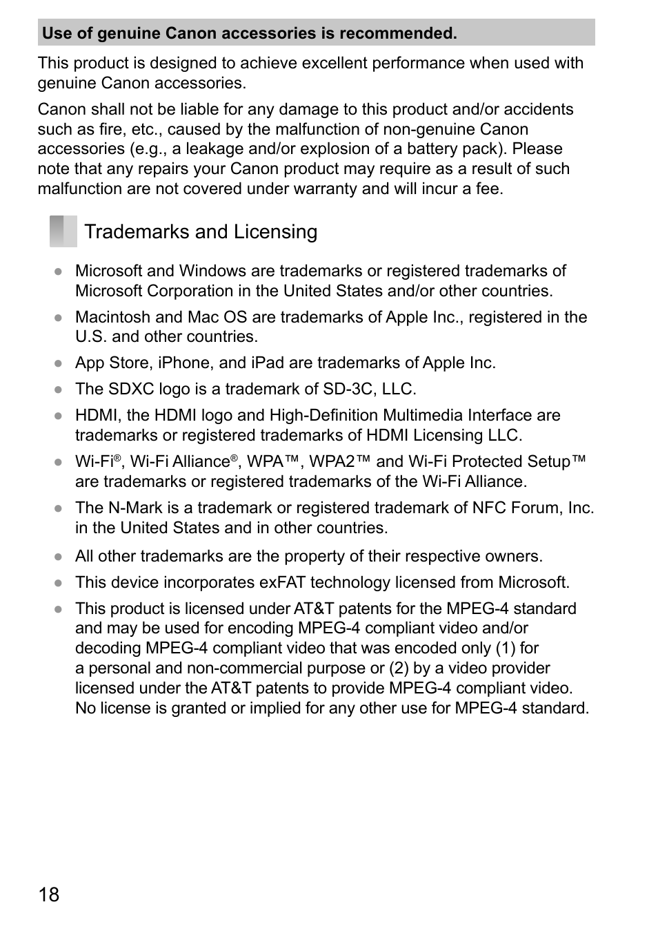 Trademarks and licensing | Canon EOS M10 User Manual | Page 18 / 21