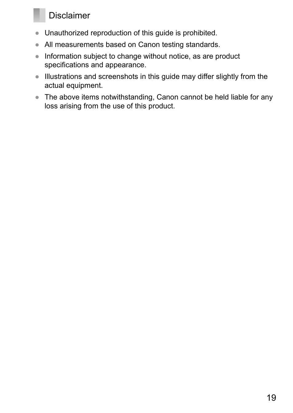 19 disclaimer | Canon EOS M10 User Manual | Page 19 / 21