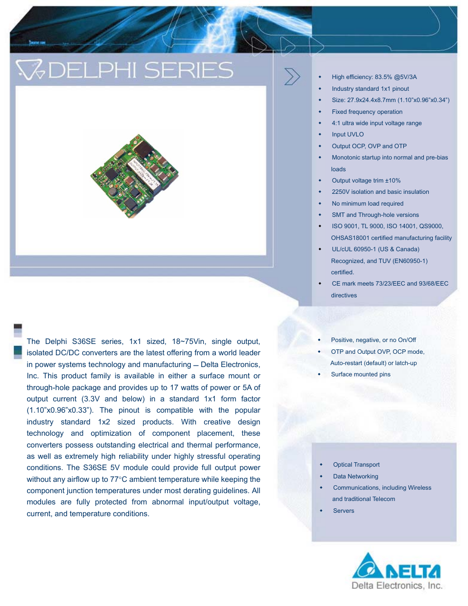 Delta Electronics Delphi S36SE User Manual | 14 pages
