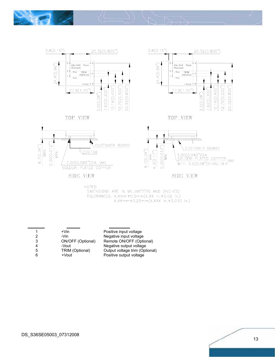 Mechanical drawing | Delta Electronics Delphi S36SE User Manual | Page 13 / 14