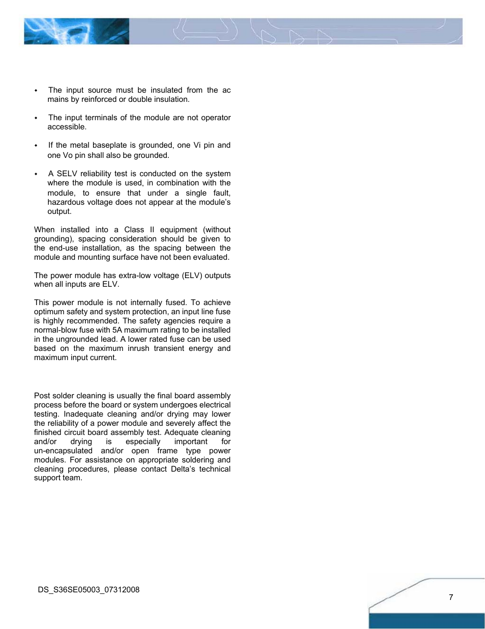 Soldering and cleaning considerations | Delta Electronics Delphi S36SE User Manual | Page 7 / 14
