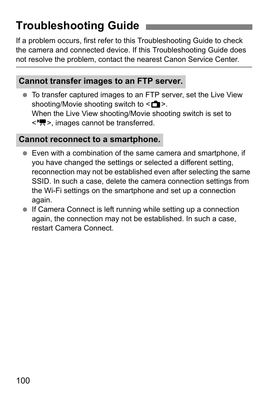 Troubleshooting guide | Canon EOS 1D X Mark II User Manual | Page 100 / 116