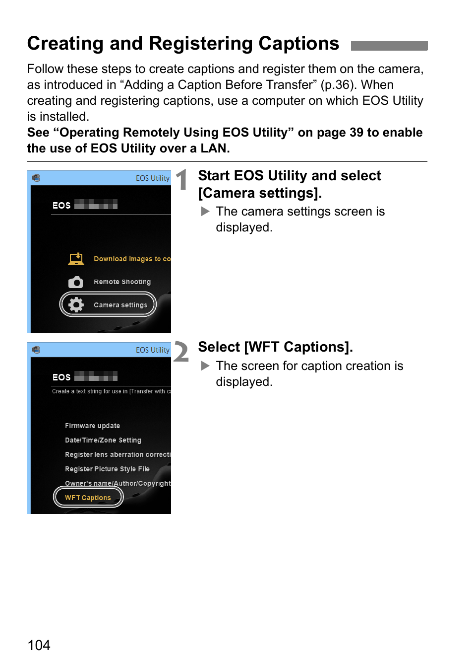 Creating and registering captions | Canon EOS 1D X Mark II User Manual | Page 104 / 116
