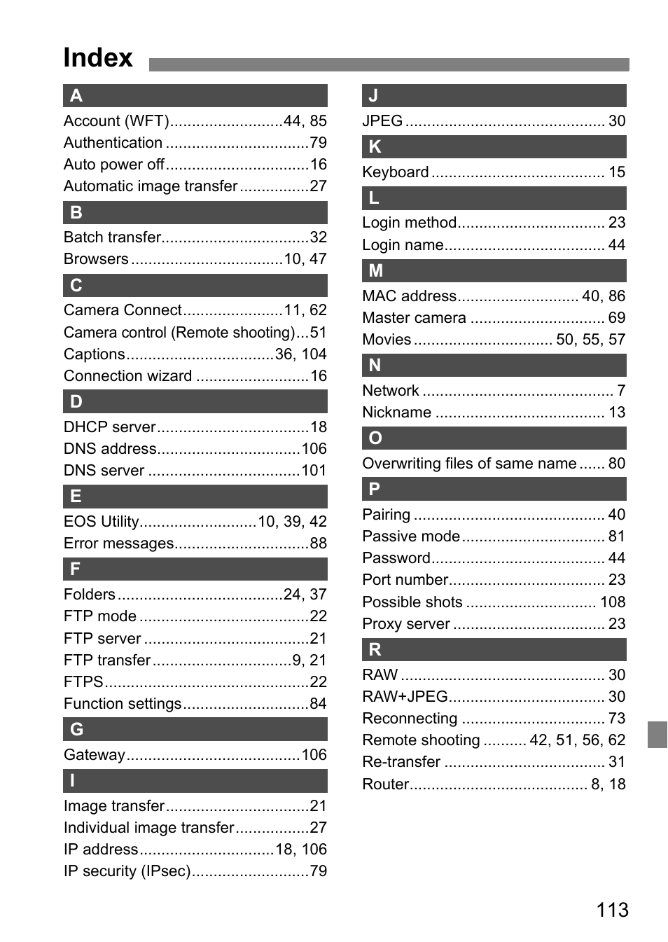 Index | Canon EOS 1D X Mark II User Manual | Page 113 / 116