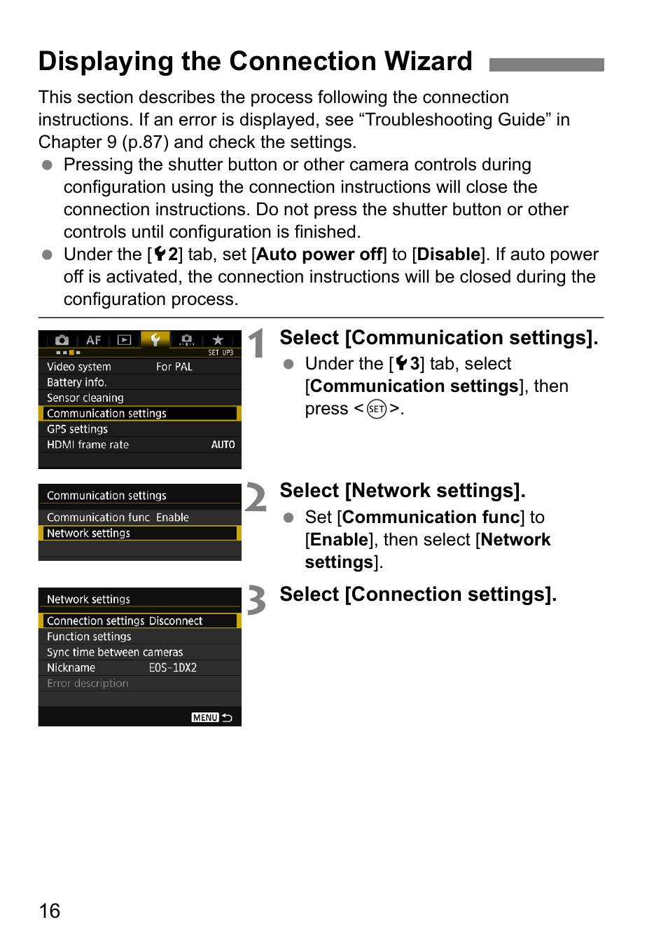 Displaying the connection wizard | Canon EOS 1D X Mark II User Manual | Page 16 / 116