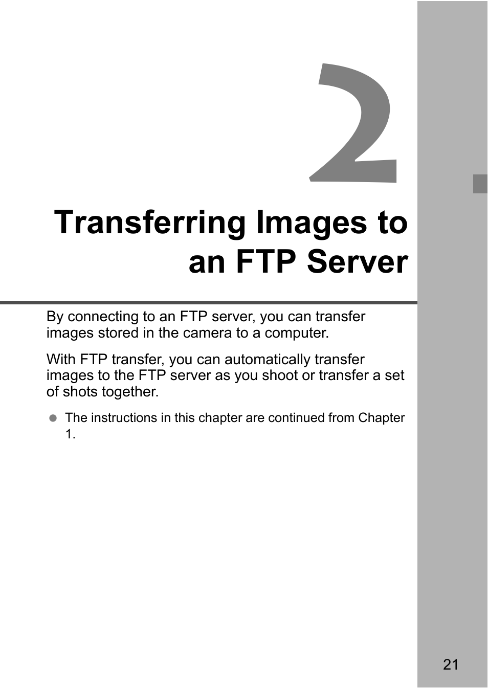 Transferring images to an ftp server, Chapter 2 (p.21) | Canon EOS 1D X Mark II User Manual | Page 21 / 116