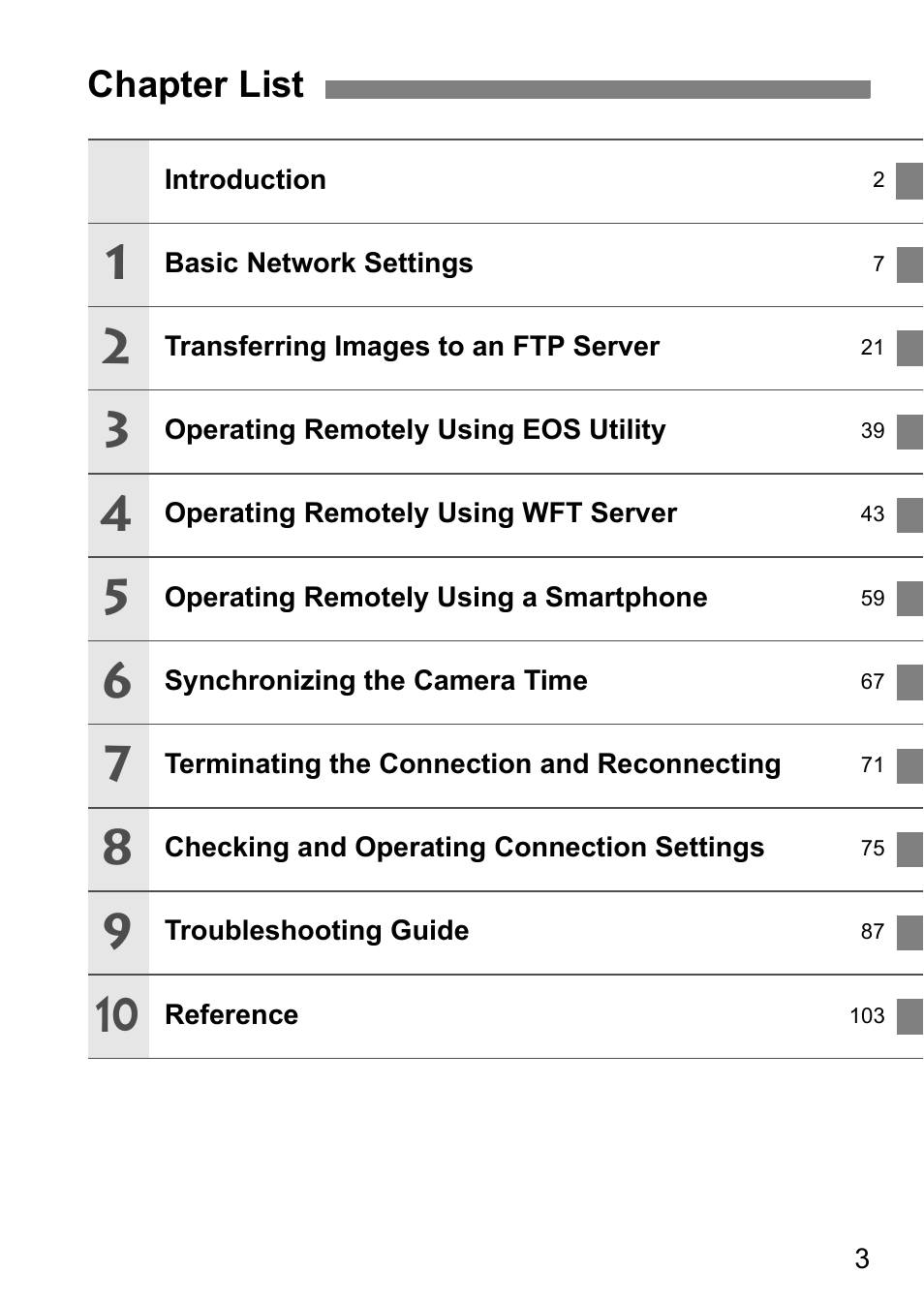 Chapter list | Canon EOS 1D X Mark II User Manual | Page 3 / 116