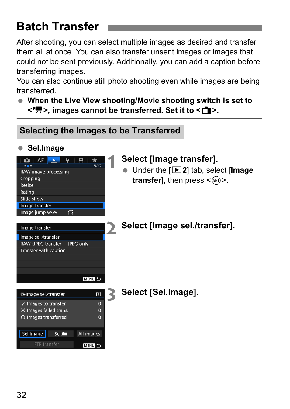 Batch transfer | Canon EOS 1D X Mark II User Manual | Page 32 / 116