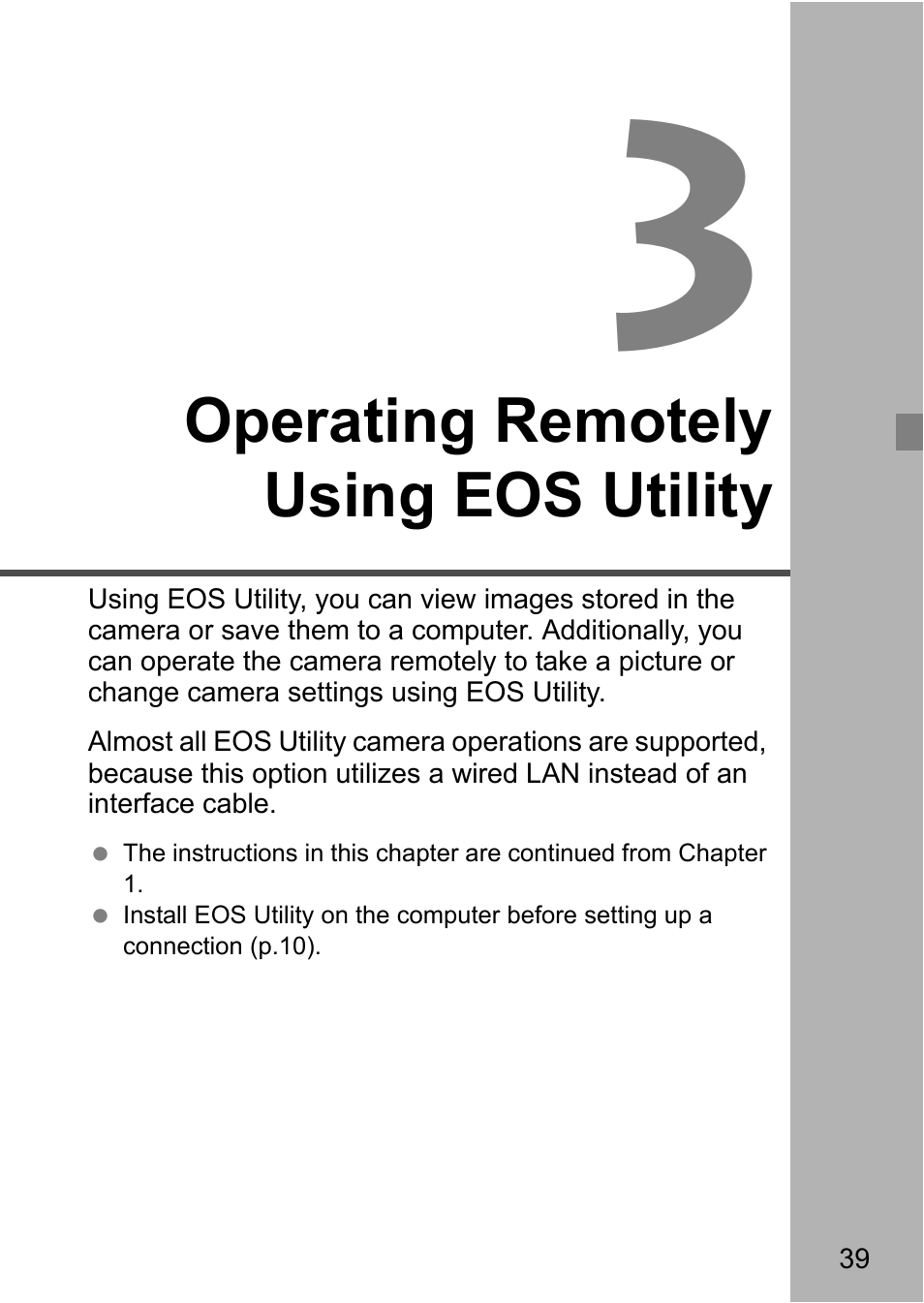 Operating remotely using eos utility, Chapter 3 (p.39) | Canon EOS 1D X Mark II User Manual | Page 39 / 116
