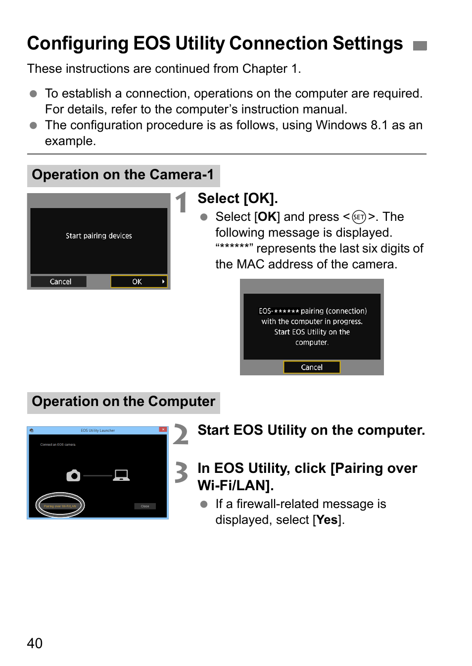 Configuring eos utility connection settings | Canon EOS 1D X Mark II User Manual | Page 40 / 116