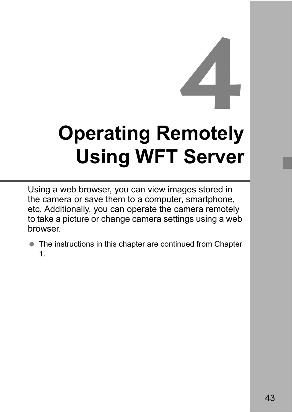 Operating remotely using wft server, Chapter 4 (p.43) | Canon EOS 1D X Mark II User Manual | Page 43 / 116