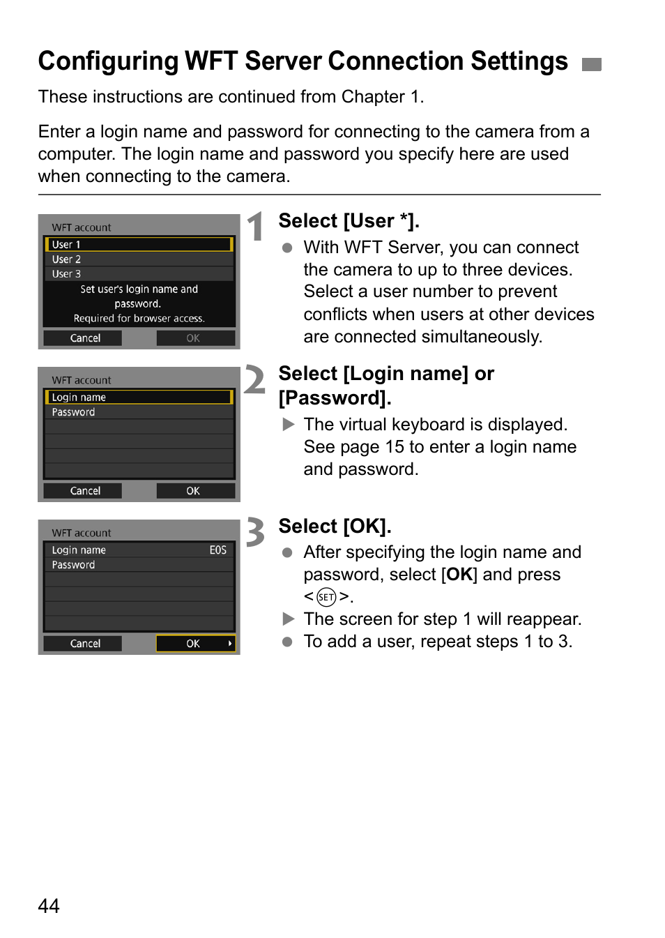 Configuring wft server connection settings | Canon EOS 1D X Mark II User Manual | Page 44 / 116