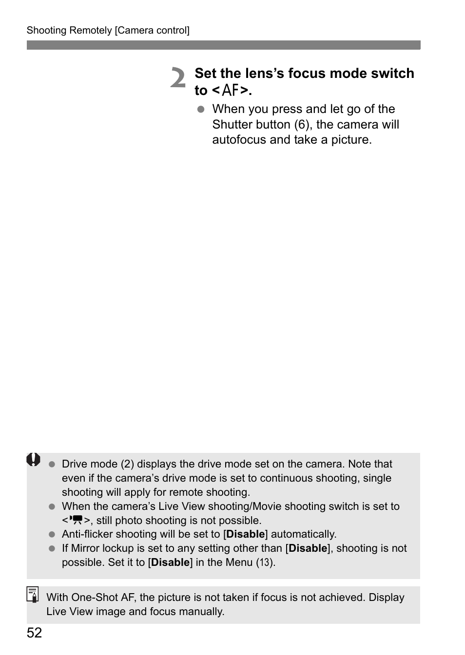 Set the lens’s focus mode switch to < f | Canon EOS 1D X Mark II User Manual | Page 52 / 116