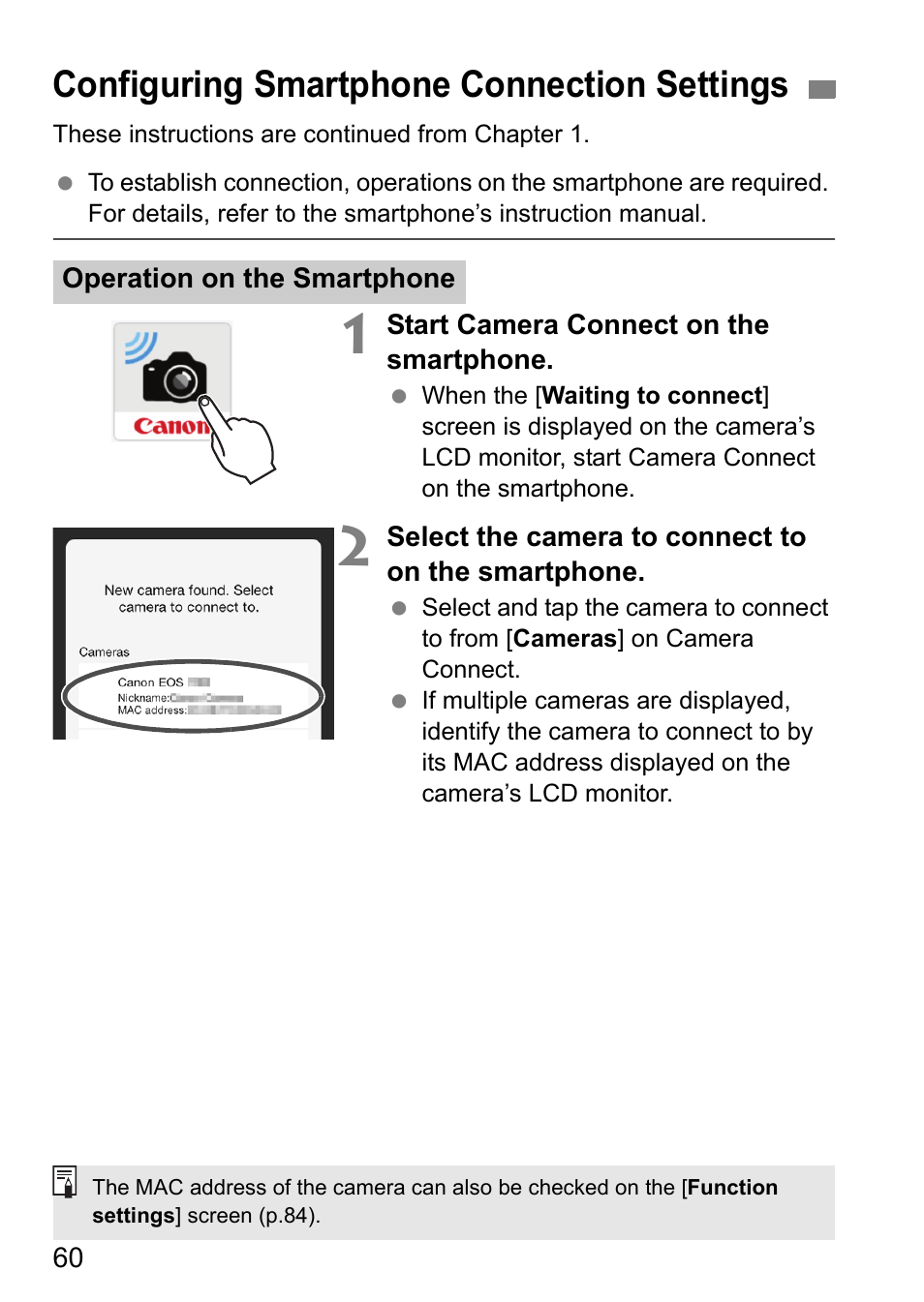 Configuring smartphone connection settings | Canon EOS 1D X Mark II User Manual | Page 60 / 116