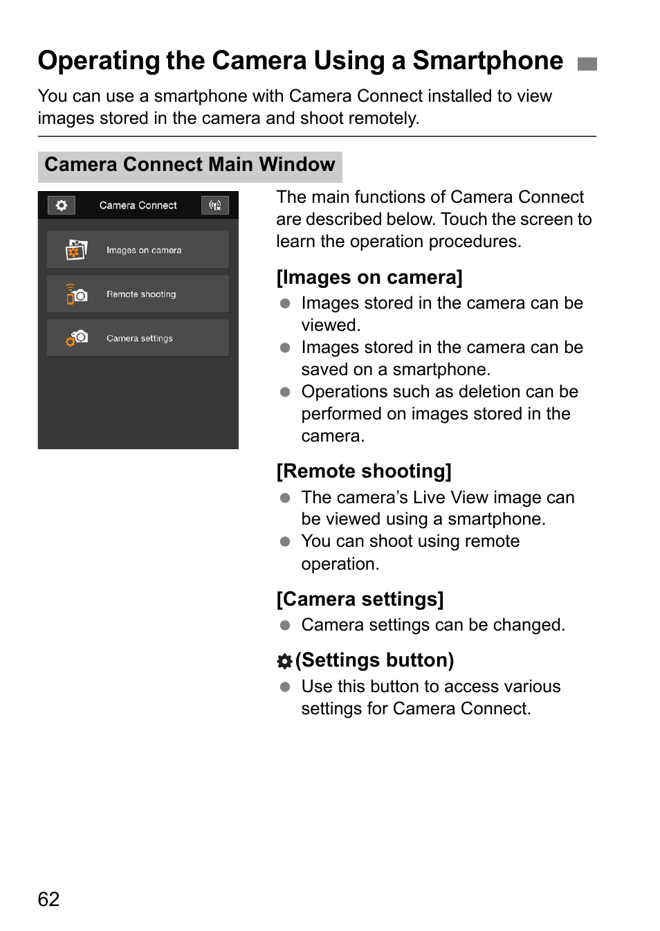 Operating the camera using a smartphone | Canon EOS 1D X Mark II User Manual | Page 62 / 116