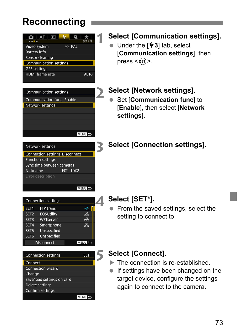 Reconnecting | Canon EOS 1D X Mark II User Manual | Page 73 / 116