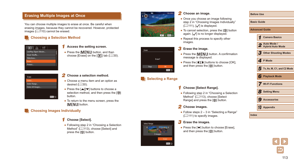 Erasing multiple images at once | Canon PowerShot SX60 HS User Manual | Page 113 / 203