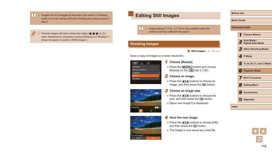 Editing still images, Resizing images, 116), printing | Canon PowerShot SX60 HS User Manual | Page 116 / 203