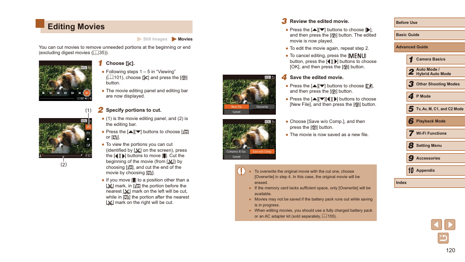 Editing movies | Canon PowerShot SX60 HS User Manual | Page 120 / 203